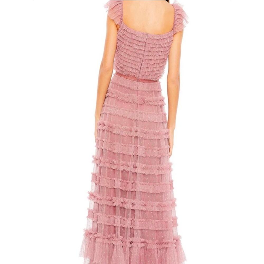 Mac Duggal Formal Pink Antique Rose Ruffle Tulle Evening Gown 8052 Maxi Dress 2 - Picture 9 of 13